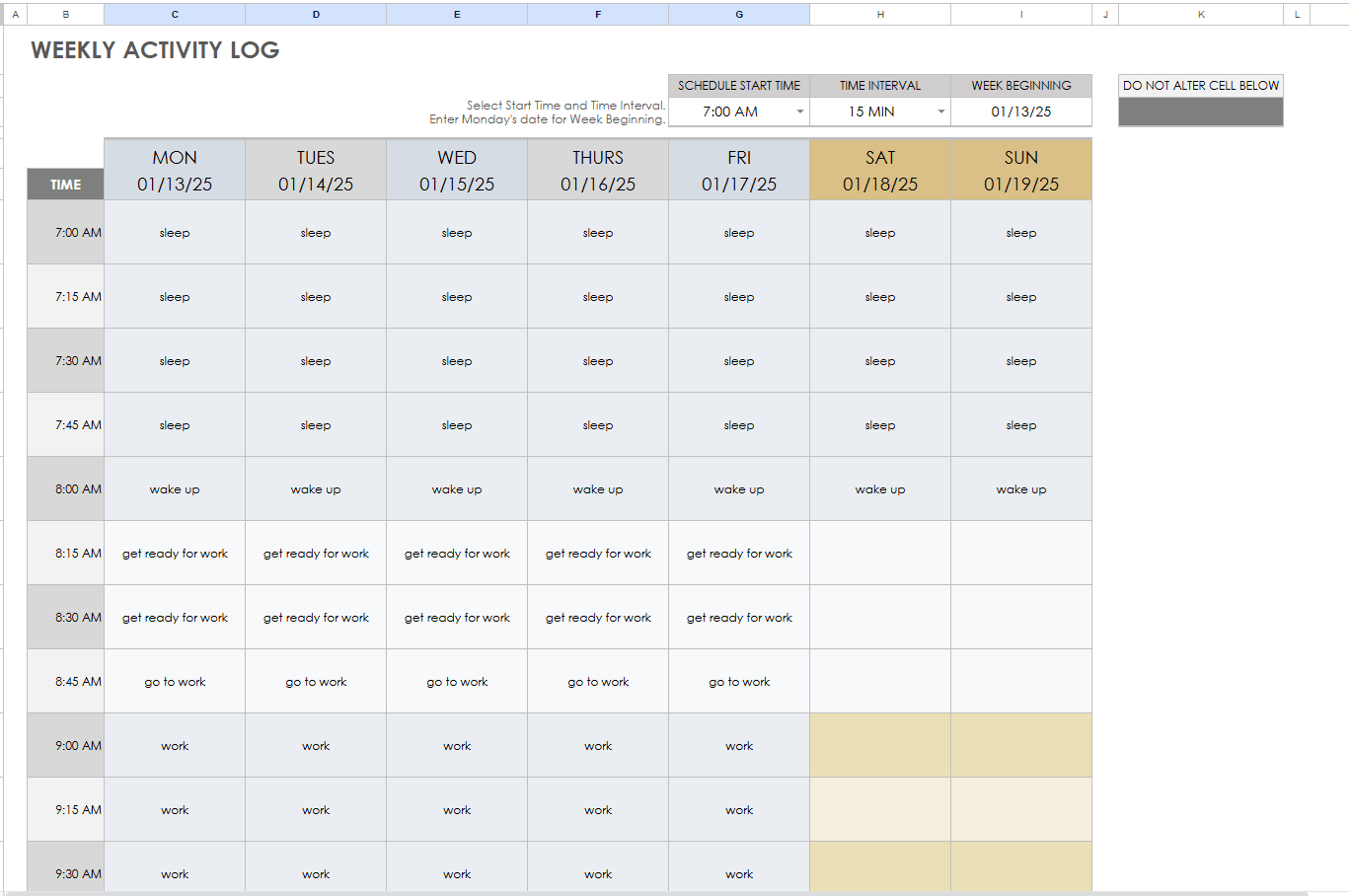 activity log